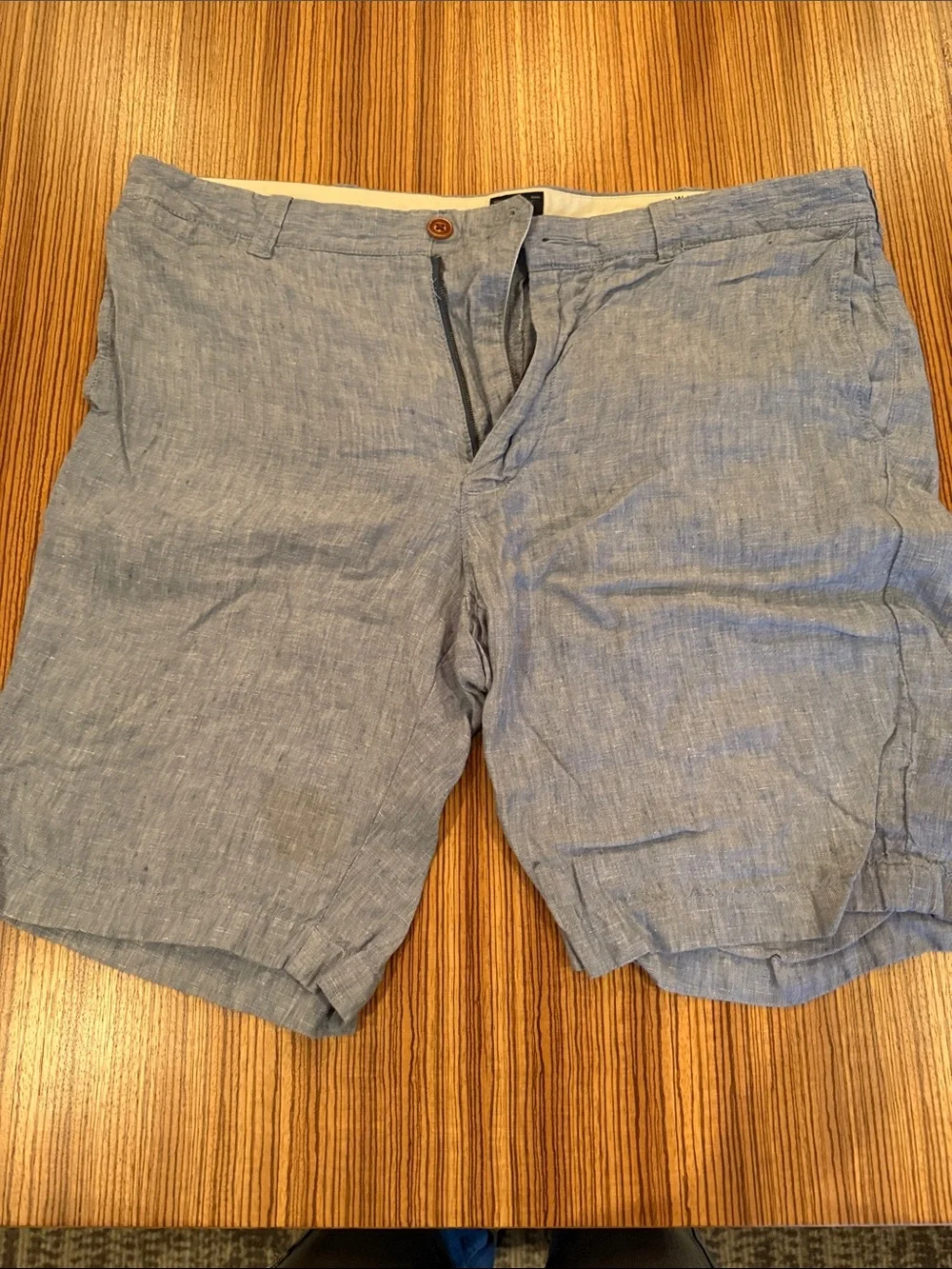J. Crew Chambray Blue Linen Blend Flat-Front Shorts